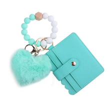 Load image into Gallery viewer, Heart Pom Wristlet Card Holder
