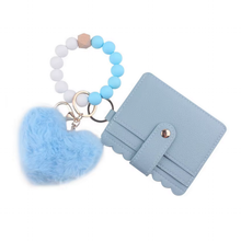 Load image into Gallery viewer, Heart Pom Wristlet Card Holder
