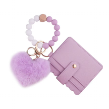 Load image into Gallery viewer, Heart Pom Wristlet Card Holder
