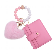 Load image into Gallery viewer, Heart Pom Wristlet Card Holder
