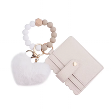 Load image into Gallery viewer, Heart Pom Wristlet Card Holder
